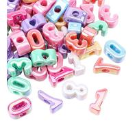 HOBBIESAY 60PCS Large Number Beads 3D Acrylic 0-9 Loose Large Hole for Jewelry Making Crafts Chains Acrylic Mixed Color Assorted Numbers Plastic Bubble Spacer Bead Charm for Keychain DIY Supplies