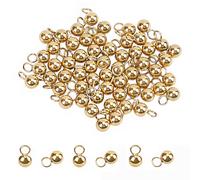 HOBBIESAY 60Pcs Stainless Steel Ball Charm 18K Gold Plated Small Ball Charms Gold Dangle Balls Charm Round Metal Dangle Charms for Necklace Bracelet Jewelry Making Hole:2mm