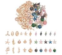 HOBBIESAY 62Pcs Alloy Ocean Starfish Seashell Conch Charms 2 Styles Tibetan Ocean Charms Colorful Enamel Ocean Sea Animal Pendants Charms for Jewelry Making Birthday
