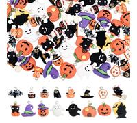 HOBBIESAY 64Pcs 16 Styles Halloween Resin Charms Bulk for Jewelry Making Assorted Pumpkin Ghost Black Cat Charms Skull Hat Bat Pendants for Halloween Necklace Earring Jewelry Making Hole: 2mm