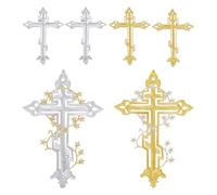HOBBIESAY 6PCS 2 Styles Cross Patches Religious Iron on Patches Embroidered Patch Applique Crosses Repair Patche Sewing Patch Gold Silver for Cloth DIY Easter Accessories 11.22x7.48'' 5.59x3.98''