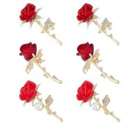 HOBBIESAY 6Pcs 3 Styles Rose Flower Crystal Rhinestone Pins Imitation Pearl Beaded Decorative Brooch Pins Golden FireBrick Color Alloy Dress Pin Badges for Bridal Wedding Accessories