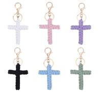 HOBBIESAY 6PCS 6 Colors Macrame Cross Keychains Easter Christian Baptism Party Favors Easter Bible Car Keychain Key Chain Faith Cross Pendant Charms Key Ring