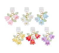 HOBBIESAY 6Pcs Mobile Phone Dust Plug Hanger 32-40mm Mobile Dustproof Plugs with Lily of The Valley Pendants Type-C Dust Plug Charm Port Cover Cap for Cellphone Tablet Earphone Charging Port Dust