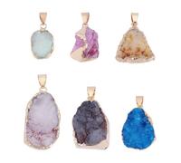 HOBBIESAY 6Pcs Natural Stone Dangle Charms 23-40mm Irregular Gold-Plated Edge Crystal Agate Stone Charms Colorful Crystal Clusters Pendant for DIY Necklace Jewelry Making,Hole:3x6mm