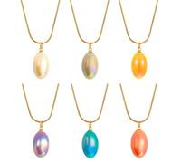 HOBBIESAY 6Pcs Oval Beads Pendant Necklace Set Plastic Oval Pendant Necklace for Women Elegant Pendants Necklaces Women Necklaces Jewelry Mixed Color Snake Chain 16.93 Inch With 3.15 Inch Extender