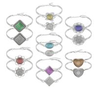 HOBBIESAY 7 Styles 14Pcs Bracelet Bezel Settings Blank Dome Bracelet Blank Adjustable Bracelets with Glass Cabochons Antique Silver Bezel Tray Blank Bangles Bracelets for Jewelry Making