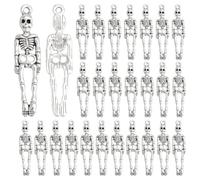 HOBBIESAY 70Pcs Skeleton Body Skull Charm Tibetan Style Skull Bone Pendants Halloween Punk Bone Dangle Charms Antique Silver for Halloween Necklace Bracelet Jewelry Making 1.54x0.37 Inch