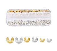 HOBBIESAY 780Pcs 6 Sizes 2 color Iron Crimp Bead Covers Semicircle Beads Knot Cover Open Bead Small Semicircular Crimp Ends Curling Mix Kit for DIY Handicraft Jewelry Production