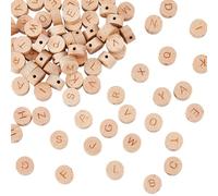 HOBBIESAY 78Pcs 26 Styles Undyed Wood Beads 5x8mm Horizontal Hole Random Alphabet Beads Flat Round with Laser Engraved Letter A-Z Cube Wood Beads with Initial 26 Letters for DIY Jewelry