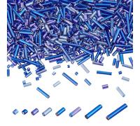 HOBBIESAY 8 Size About 2390Pcs Blue Glass Bugle Beads 2-12mm Tube Seed Bead Small Craft Spacer Beads Mini Long Bead for DIY Bracelet Earring Necklace Jewelry Making,Hole:0.5-1.2mm