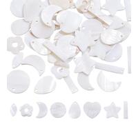 HOBBIESAY 8 Styles 48Pcs White Shell Dangle Charms Star Moon Heart Flower Shape Charms Natural Freshwater Shell Pendants for DIY Bracelets Earring Necklace Jewelry Making,Hole:1-2mm