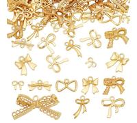HOBBIESAY 8 Styles 80Pcs Gold Bowknot Charms 8-22mm Bow Dangle Charms Bulk Metal Bowknot Pendant with Loop for DIY Bracelets Earring Necklace Jewelry Making,Hole:1.8-3.5mm