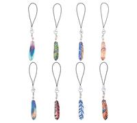 HOBBIESAY 8 Styles Enamel Feather Phone Charms 9.5cm Colorful Cell Phone Charms Strap Aesthetic Cell Phone Pendants Accessories for Keychain Phone Case Car Key Bag Backpack Purse Decoration