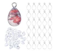 HOBBIESAY 80 Sets Teardrop Trays Photo Charms Cabochons Blanks Stainless Steel Pendant Cabochon Settings with Glass Cabochon for Bridal Wedding Bouquet Graduation Cap Jewelry Making