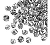 HOBBIESAY 80pcs 10 Style Tibetan Loose Beads 9.5-11mm Alloy European Beads Hollow Filigree Antique Silver Spacer Beads Large Hole Beads for Life Design DIY Craft Making, Hole: 4.5-6mm