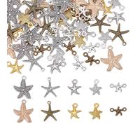 HOBBIESAY 80Pcs 10 Styles Marine Life Starfish Charms Metal Sea Star Dangle Charms Mixed Color Starfish Link Charm Ocean Animal Pendant for DIY Bracelets Earring Necklace Jewelry Making