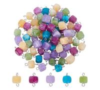 HOBBIESAY 80Pcs Natural Gemstone Charms Cube Connectors Pendants Natural Stone Crystal Dangle Charms with Brass Double Loops for DIY Bracelets Earring Necklace Jewelry Making Hole:3x3.5mmand2x2.5mm