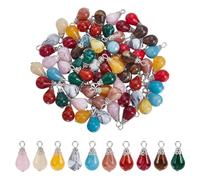 HOBBIESAY 80Pcs Teardrop Charms Bulk Teardrop Beads Dangle Pendants Water Drop Gemstone Charms Crystal Dangle Pendants for Women DIY Bracelets Earring Necklace Jewelry Making Hole: 3mm