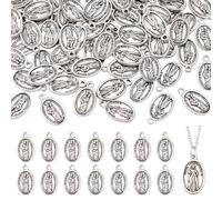 HOBBIESAY 80PCS Virgin Mary Medal Pendant Oval Silver Pendant Necklace Medal of Blessed Charms Bulk Saint Michael Pendants Religious Pendants Necklaces Charms for Men Necklace Bracelet Jewelry Making