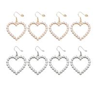 HOBBIESAY 8Pcs 2 Colors Pearl Heart Earrings Vintage Pearl Dangle Beaded Studs Pearls Hearts Drop Earring Minimalist Fashion Retro Peach Love Earring Fashion Jewelry Gifts