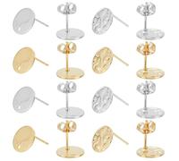 HOBBIESAY 8Pcs 4 Styles Flat Round Stud Earring Findings 201 Stainless Steel Stud Earring Findings with Ear Nuts Ear Studs Gold and Silver for Women DIY Jewelry Making Hole: 1.2mm,