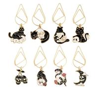 HOBBIESAY 8Pcs 8Styles Horror Skeleton Cat Bookmarks Vintage Moon Cat Bookmarks Halloween Skull Paper Clip Pendant Bookmark Autumn Floral Paperclips Paper Markers Gifts Accessories for Book Lovers