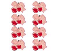 HOBBIESAY 8Pcs Cherry Bow Patches Brown Pink Cherry Iron On/Sew On Patch with Bow Stem Cute Embroidered Applique Patches Kawaii Style Patch for Clothes Jackets Bags DIY Crafts Accessories