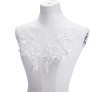 HOBBIESAY 8Pcs Flower Embroidery Sequin Lace Applique White Polyester Floral Patch Sewing Craft Decoration Appliques Repair Patches for Wedding Dress Gown Bodice Costume Clothing Craft DIY