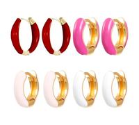 HOBBIESAY 8Pcs Huggie Hoop Earrings 4 Colors Tiny Minimalist Hoop Earring Huggie Cartilage Earring Set 15mm Golden Enamel Chunky Earrings Sets Round Ear Stud Jewelry Gift for Women