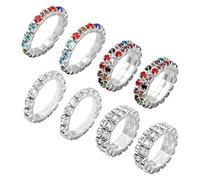 HOBBIESAY 8Pcs Rhinestone Stretch Band Rings Size 5 Trendy Wide Ring Sets Thumb Pinky Finger Rings Supplies Fashion Crystal Stackable Ring for Women Birthday Party DIY Decoration 0.59 Inch