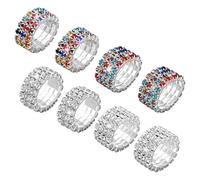 HOBBIESAY 8Pcs Rhinestone Stretch Ring Trendy Wide Band Finger Ring Sets Thumb Pinky Rings Supplies Mixed Color Fashion Crystal Stackable Rings for Women Birthday Party DIY Decoration