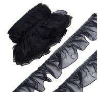 HOBBIESAY 9.14m Lace Trim Organza Lace Ribbon 10cm Wide Black Pleated Fabric Ribbon Chiffon Edging Trimmings for Sewing Craft Wedding Bridal Dress Clothes Embellishment