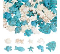 HOBBIESAY 9 Styles 70Pcs Synthetic Turquoise Sea Turtle Beads 13-24mm White Blue Starfish Dolphin Bead Bulk Sea Animals Loose Spacer Beads for Summer DIY Bracelets Earring Necklace Jewelry Making