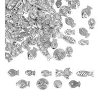 HOBBIESAY 9 Styles 90Pcs Antique Silver Fish Beads 5.5-10.5mm Metal Fish Bead Tibetan Sea Animal Spacer Loose Craft Beads for DIY Bracelets Earring Necklace Jewelry Making,Hole:0.9-1.2mm