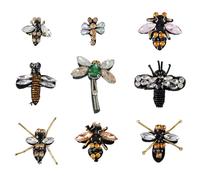 HOBBIESAY 9Pcs 9 Style Bees Beaded Patches Rhinestone Bead Patches Sew On Embroidered Applique Patches Bees Badges Crystal Motif Applique Sew On Sequin Patches for Jeans Jackets Clothing Handbag Shoes