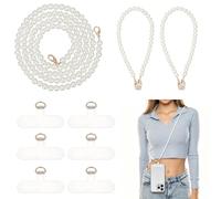 HOBBIESAY 9Pcs Phone Chain Crossbody Pearl Strap Pearl Beaded Chain Cell Phone Lanyard with 6pcs Cellphone Patches for Women Sparkling Beaded Cellphone Lanyard Chains Bag Purse