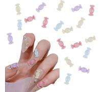 HOBBIESAY About 200Pcs 3D Candy Nail Charms 4 Colors Opaque Resin Cabochons Kawaii Nail Charms Sweets Nail Art Decoration Accessories Sugar Design for DIY Crafts Scrapbooking Jewelry Making Manicure