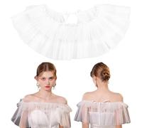 HOBBIESAY Adjustable 11.81~15.75IN Tulle Bridal Shawl Pearl Sheer Shawl White Soft Tulle Bridal Shoulderless Elegant Capes Fashion Wedding Accessories for Women Dress Topper Party Prom