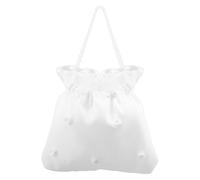 HOBBIESAY Bridal Money Bag Satin Bridal Money Handbag White Pearls Embroidery Silk Drawstring Handle Bag with Pearl for Dollar Dance Wedding Favor Party Decorated Tote Purse Bride Purse
