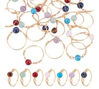 HOBBIESAY Crystal Adjustable Wire Wrapped Rings Gemstone Finger Ring Stacking Rings Copper Wire Wrapped Irregular Colorful Gem Ring, Copper, Goldstone
