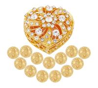 HOBBIESAY Gold Wedding Arras Coin Set With 13 Coin Heart Shaped Crystals Wedding Decorative Box Arras De Boda Cristiana For Ceremony Regalos Para Bodas De Matrimonio