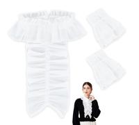 HOBBIESAY Jabot Lace Collar with 2 Ruffle Cuffs Victorian Ruffle Collar Colonial White Lace Jabot Neck Collars and Cuffs Sleeves Set Pirate Costume Accessory for Women Men Halloween Cosplay Party