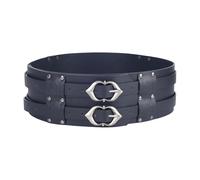 HOBBIESAY Medieval Leather Belt Black Renaissance Pirate Viking Accessory Belt with Half Ring Closure Renaissance Style Adjustable Strap for Viking Cosplay Embossed Costume Accessories
