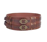 HOBBIESAY Medieval Leather Belt Coconut Brown Renaissance Pirate Viking Accessory Belt with Half Ring Closure Renaissance Style Adjustable Strap for Viking Cosplay Embossed Costume Accessories