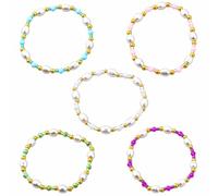 HOBBIESAY Natural Pearl Beaded Heart Sun Bracelet for Women Stretch Summer Pearl Bracelet Set Handmade Gemstone Bracelets Jewelry Stackable Bracelets for Women, 1.88 Inch, Plastic, No Gemstone