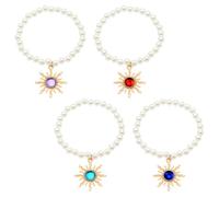 HOBBIESAY Natural Pearl Beaded Heart Sun Bracelet for Women Stretch Summer Pearl Bracelet Set Handmade Gemstone Bracelets Jewelry Stackable Bracelets for Women, 1.88 Inch, Imitation Pearl, Alloy, No