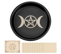 HOBBIESAY Phase Moon Star Offering Bowl Altar Ritual Plate Bowl Stainless Steel Flat Tray Black Metal Jewelry Tray Astrology Tarot Offering Plate Ring Trinket Holder with 12PCS Tarot Cards