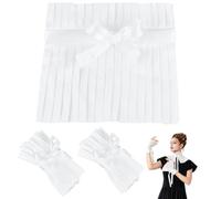 HOBBIESAY Victorian Jabot Collar and 2 Cuffs Set White Ruffle Neck Collar Medieval Fake Dickey Collars for Women Steampunk Renaissance Faire Accessory Halloween Cosplay Party Stage Performance
