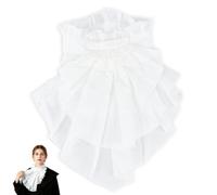 HOBBIESAY Victorian Ruffled Jabot Collar Medieval Ruffled Necktie Collar Steampunk Colonial Jabot with Ribbon Tie Detachable White Fake Collars Renaissance Pirate Halloween Costume for Women Men